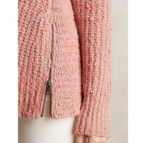 Anthropologie Moth Pullover Swing Sweater Coral V-Neck Side Zip Size M - Picture 3 of 14